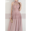 High-Neck Halter Pink Long Prom Dress With Flounce - Ref L1999 - 08
