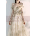 Champagne Off The Shoulder Engagement Dresses With Golden Shiny Ornament Top - Ref L2000 - 02