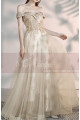 Champagne Off The Shoulder Engagement Dresses With Golden Shiny Ornament Top - Ref L2000 - 03