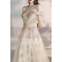Champagne Off The Shoulder Engagement Dresses With Golden Shiny Ornament Top - Ref L2000 - 04