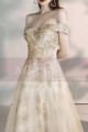 Champagne Off The Shoulder Engagement Dresses With Golden Shiny Ornament Top - Ref L2000 - 04