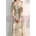 Champagne Off The Shoulder Engagement Dresses With Golden Shiny Ornament Top - Ref L2000 - 06