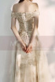 Champagne Off The Shoulder Engagement Dresses With Golden Shiny Ornament Top - Ref L2000 - 06