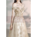 Champagne Off The Shoulder Engagement Dresses With Golden Shiny Ornament Top - Ref L2000 - 07