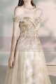 Champagne Off The Shoulder Engagement Dresses With Golden Shiny Ornament Top - Ref L2000 - 07