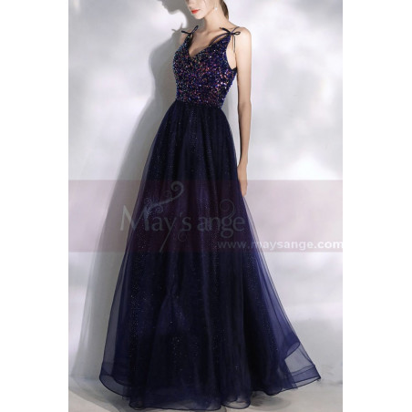 Robe Soirée Réveillon Bleu Marine Pailletées