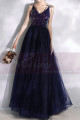 Navy Blue Thin Straps Sequin Evening Dresses - Ref L2001 - 04