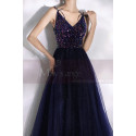Navy Blue Thin Straps Sequin Evening Dresses - Ref L2001 - 06
