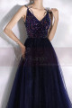 Navy Blue Thin Straps Sequin Evening Dresses - Ref L2001 - 06