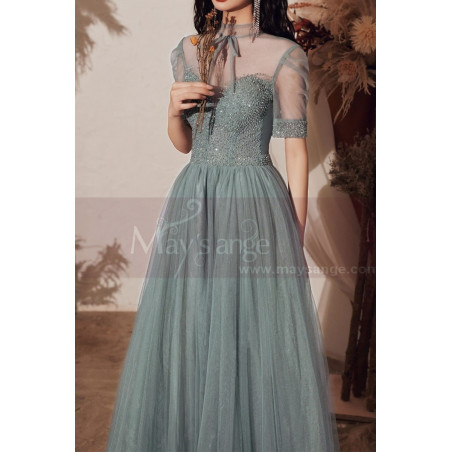 Robe Longue Soirée Vintage Manches Courtes Transparentes