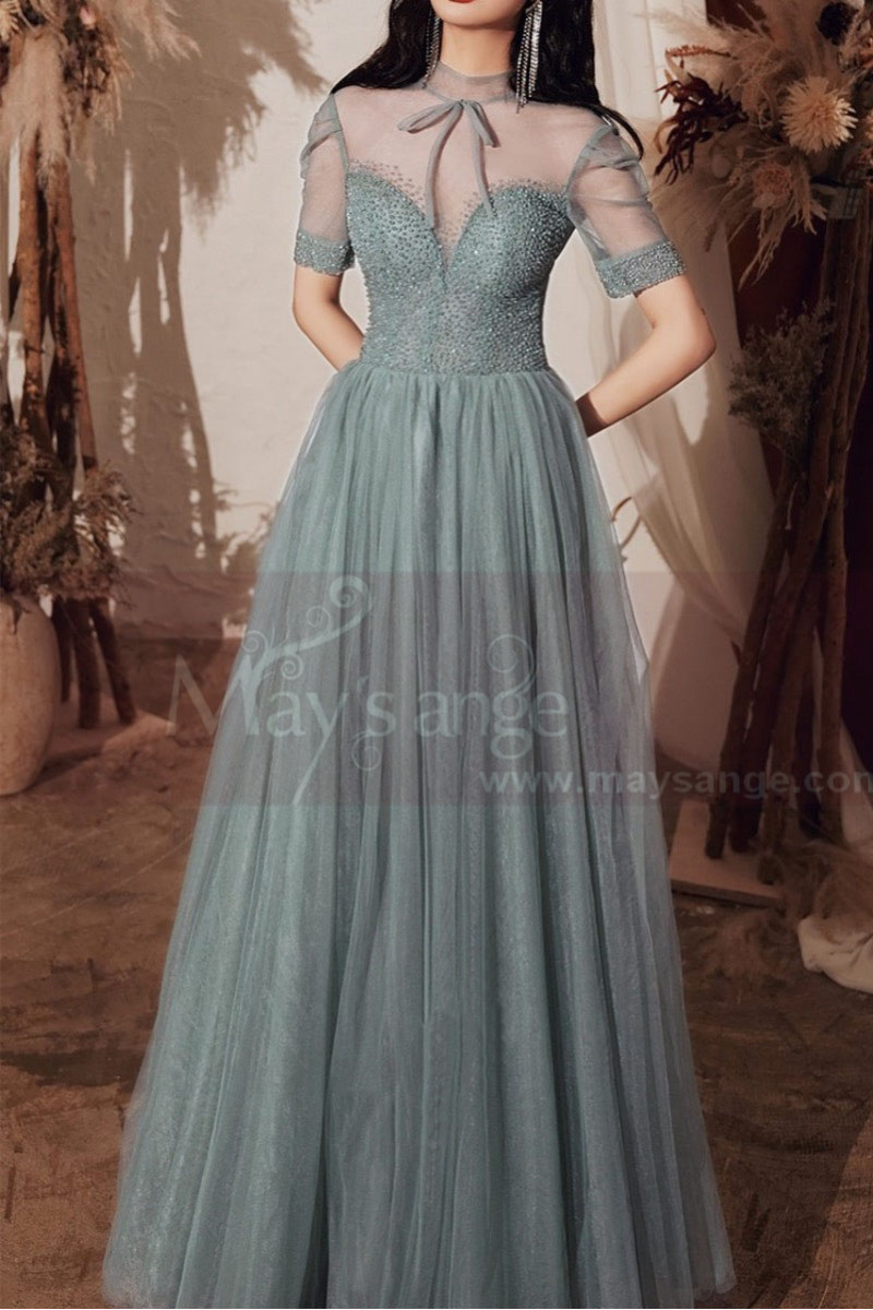 Vintage Prom Dresses With Sleeves And Sheer Top