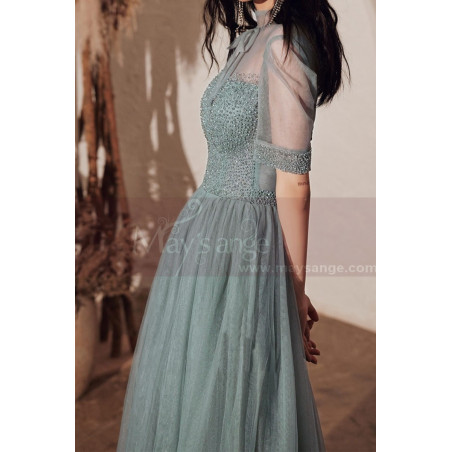 Vintage Prom Dresses With Sleeves And Sheer Top