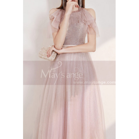 Sleeveless Pink Formal Evening Gowns Ruffle Sequined Top