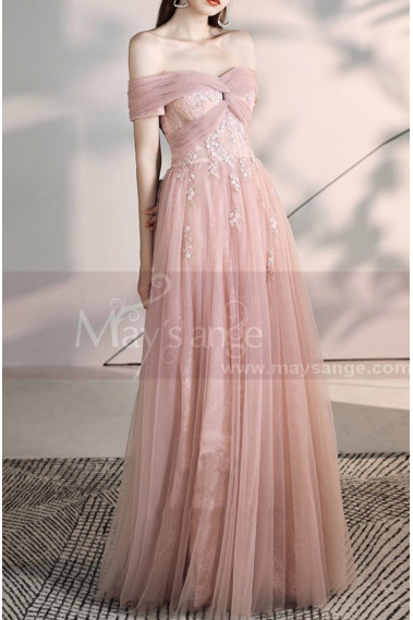 Tie Neck Off The Shoulder Embroidered Blush Pink Bridesmaid Dresses - L2006 #1