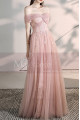 Tie Neck Off The Shoulder Embroidered Blush Pink Bridesmaid Dresses - Ref L2006 - 02