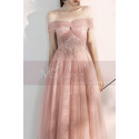 Tie Neck Off The Shoulder Embroidered Blush Pink Bridesmaid Dresses - Ref L2006 - 04