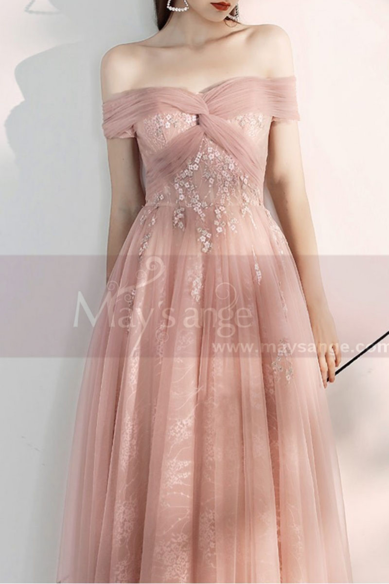 Robe longue brodée femme rose bonbon