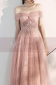 Tie Neck Off The Shoulder Embroidered Blush Pink Bridesmaid Dresses - Ref L2006 - 04
