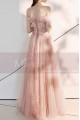 Tie Neck Off The Shoulder Embroidered Blush Pink Bridesmaid Dresses - Ref L2006 - 05