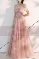 Tie Neck Off The Shoulder Embroidered Blush Pink Bridesmaid Dresses - Ref L2006 - 06