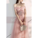 Tie Neck Off The Shoulder Embroidered Blush Pink Bridesmaid Dresses - Ref L2006 - 07