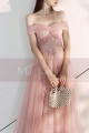 Tie Neck Off The Shoulder Embroidered Blush Pink Bridesmaid Dresses - Ref L2006 - 07