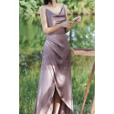 Silver Pink Long Satin Graduation Outfits With Slit - Ref L1200 - 02