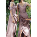 Silver Pink Long Satin Graduation Outfits With Slit - Ref L1200 - 03
