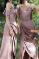 Silver Pink Long Satin Graduation Outfits With Slit - Ref L1200 - 03