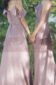 Silver Pink Long Satin Graduation Outfits With Slit - Ref L1200 - 04