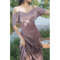 Silver Pink Satin Sexy Cocktail Dresses With Straps And Ruffle Neckline - Ref L1201 - 02