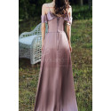 Slit Silver Pink Satin Dress For Bridesmaids Ruffle Neckline And Straps - Ref L1202 - 02