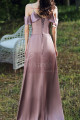 Slit Silver Pink Satin Dress For Bridesmaids Ruffle Neckline And Straps - Ref L1202 - 02