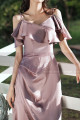 Slit Silver Pink Satin Dress For Bridesmaids Ruffle Neckline And Straps - Ref L1202 - 04