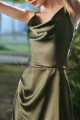 Back Lacing Green Satin Cowl Neck Dress Wtih Slit - Ref L1204 - 03