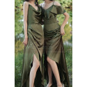 Robe Longue Satin Verte Décolleté Bénitier Avec Fente - Ref L1204 - 05