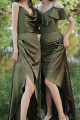 Back Lacing Green Satin Cowl Neck Dress Wtih Slit - Ref L1204 - 05