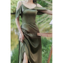 Elegant Long Evening Dresses Green Satin With Train - Ref L1205 - 02