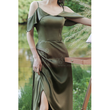 Elegant Long Evening Dresses Green Satin With Train