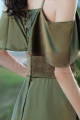 Robe Pour Demoiselle D'Honneur Olive Décolleté V Avec Volants - Ref L1205 - 04