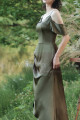 Elegant Long Evening Dresses Green Satin With Train - Ref L1205 - 05