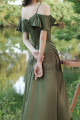 Thin Straps Long Olive Green Dress With Slit For Bridesmaids - Ref L1206 - 03