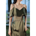 A-Line Satin Olive Elegant Dresses For Wedding Guests - Ref L1207 - 02