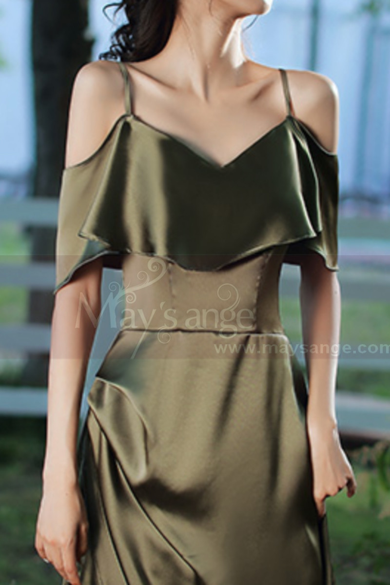 A-Line Satin Olive Elegant Dresses For Wedding Guests - Ref L1207 - 01