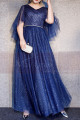 Robe De Cérémonie Femme Bleu Grande Taille Avec Manches Volantes - Ref L1208 - 02