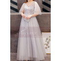 Silver Gray Tulle Plus Size Wedding Guest Dresses With Ruffle Sleeves And Embroidered Top - Ref L1209 - 03