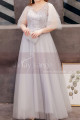 Silver Gray Tulle Plus Size Wedding Guest Dresses With Ruffle Sleeves And Embroidered Top - Ref L1209 - 03