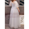 Silver Gray Tulle Plus Size Wedding Guest Dresses With Ruffle Sleeves And Embroidered Top - Ref L1209 - 05