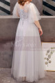 Silver Gray Tulle Plus Size Wedding Guest Dresses With Ruffle Sleeves And Embroidered Top - Ref L1209 - 05