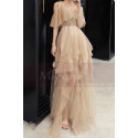 Evening Maxi Dresses In Tulle Champagne Knotted Straps - Ref L1210 - 02